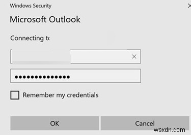 Outlook คอยถามข้อมูลประจำตัว (ชื่อผู้ใช้และรหัสผ่าน) 