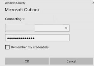 Outlook คอยถามข้อมูลประจำตัว (ชื่อผู้ใช้และรหัสผ่าน) 