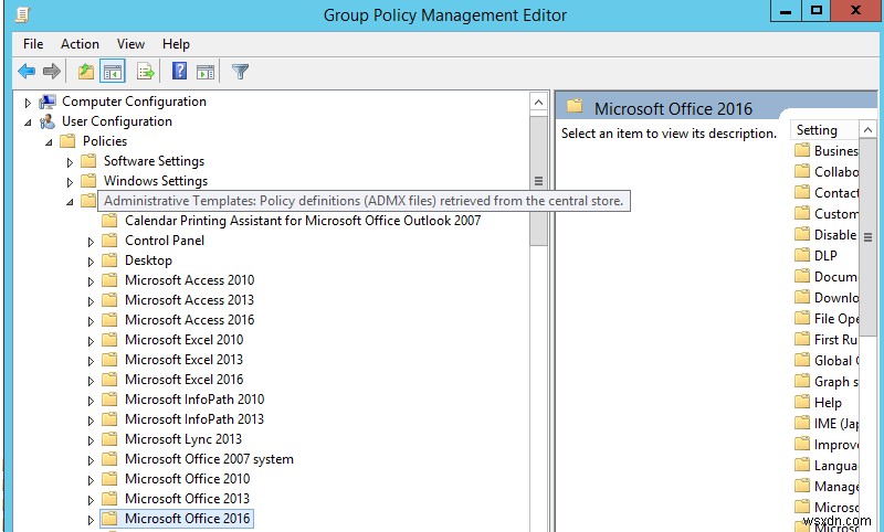 การติดตั้งเทมเพลตการดูแลนโยบายกลุ่มของ MS Office (ADMX) 