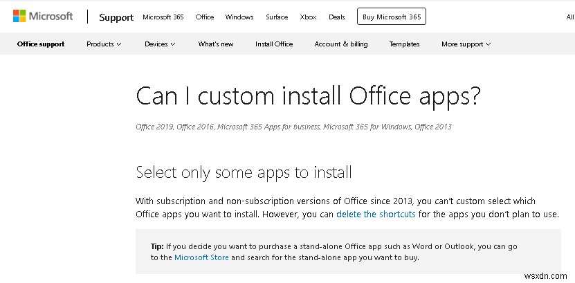 จะติดตั้งเฉพาะแอพเฉพาะใน Office 2016/Office 365 ได้อย่างไร 