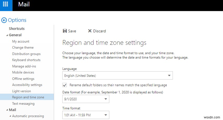 การตั้งค่ากล่องจดหมายระดับภูมิภาค (ภาษา เขตเวลา) ใน Outlook, Exchange และ Microsoft 365 