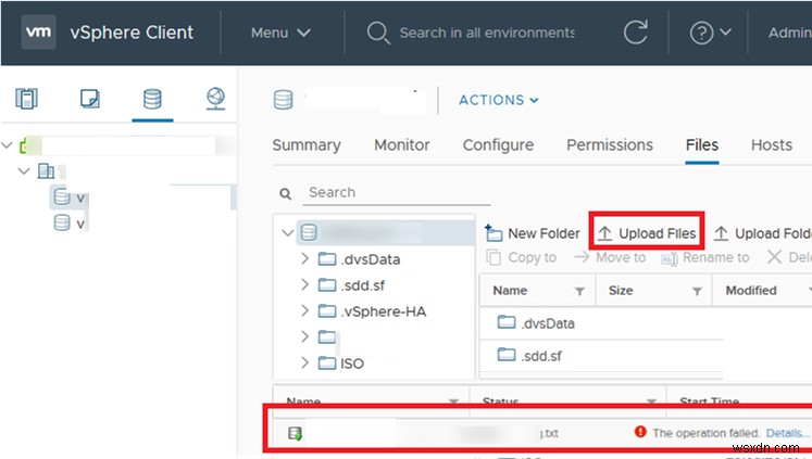 VMWare vSphere:ไม่สามารถอัปโหลดไฟล์ไปยัง Datastore 