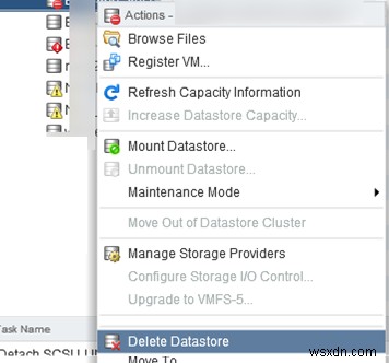 ไม่สามารถยกเลิกการต่อเชื่อม/ลบ VMFS Datastore:ทรัพยากรอยู่ในการใช้งาน 