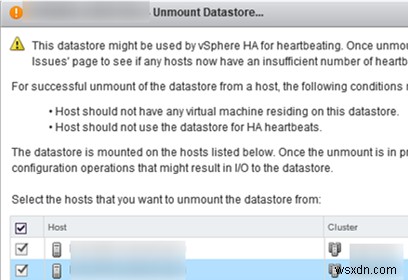 ไม่สามารถยกเลิกการต่อเชื่อม/ลบ VMFS Datastore:ทรัพยากรอยู่ในการใช้งาน 