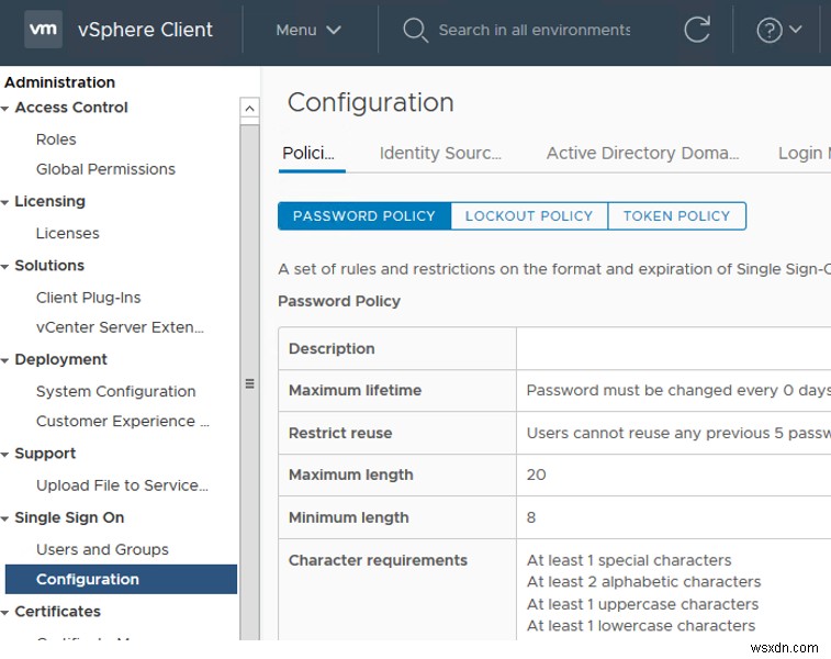 VMWare vSphere:การจัดการการตั้งค่าการหมดอายุของรหัสผ่าน 