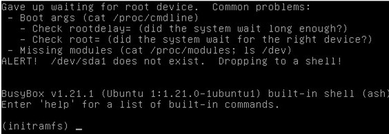 บู๊ท Ubuntu / Mint / Kali เป็นพรอมต์ Initramfs ใน BusyBox 