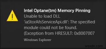 แก้ไข:การตรึงหน่วยความจำ Intel Optane (tm) ไม่สามารถโหลด DLL 