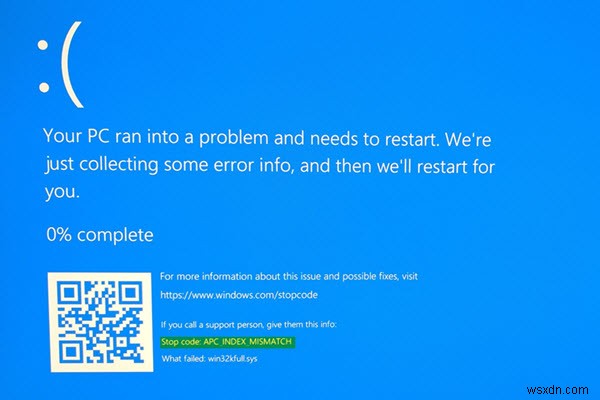 แก้ไขแล้ว:APC_INDEX_MISMATCH BSOD บน Windows 10, 8, 7 