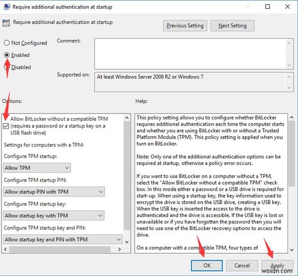 ใช้ BitLocker โดยไม่มี Trusted Platform Module (TPM) 