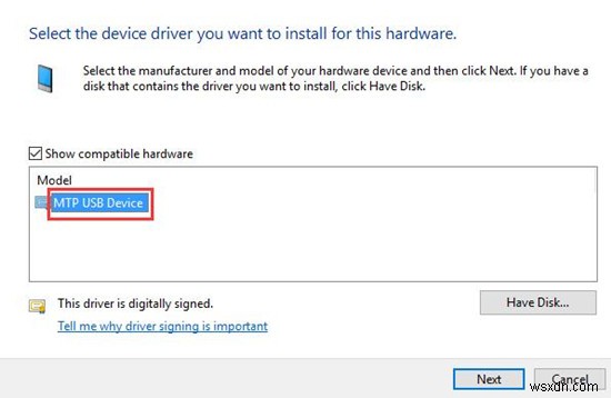 แก้ไขการติดตั้งอุปกรณ์ MTP USB ล้มเหลวใน Windows 10 