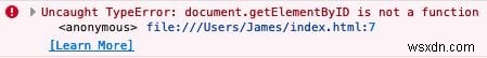 JavaScript document.getElementByID ไม่ใช่ฟังก์ชัน Solution 