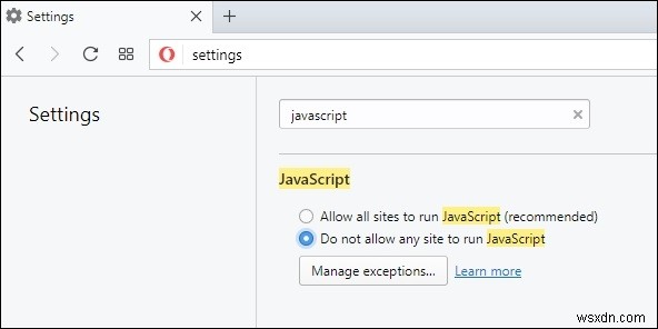 จะปิดการใช้งาน JavaScript ใน Opera ได้อย่างไร? 