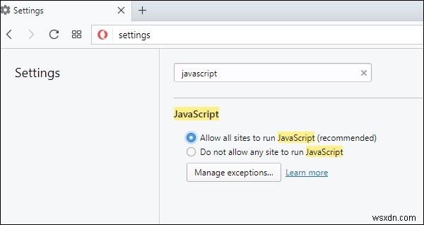 วิธีเปิดใช้งาน JavaScript ใน Opera? 