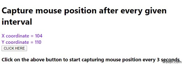 ตัวอย่าง JavaScript สำหรับจับตำแหน่งเมาส์หลังจากทุกช่วงเวลาที่กำหนด 