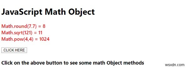 ตัวอย่าง JavaScript Math Object 