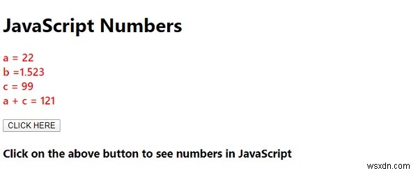 ตัวอย่างตัวเลขจาวาสคริปต์ 