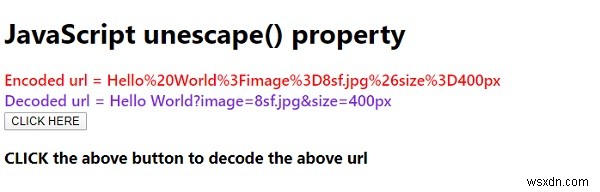 JavaScript unscape() พร้อมตัวอย่าง 