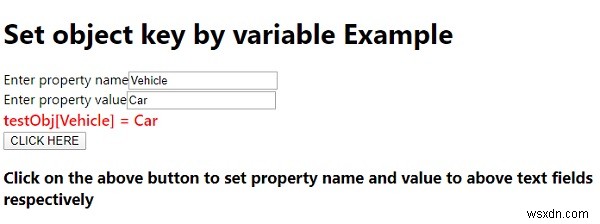 JavaScript - ตั้งค่าคีย์อ็อบเจ็กต์ตามตัวแปร 