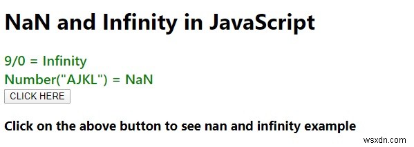 ตัวอย่าง NaN และ Infinity ใน JavaScript 