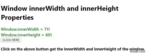 คุณสมบัติ innerWidth และ innerHeight ของหน้าต่างใน JavaScript 