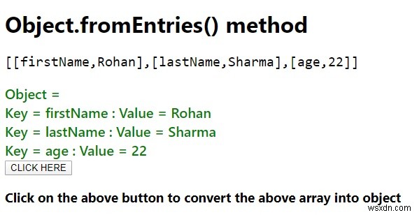 Object.fromEntries() วิธีการใน JavaScript 