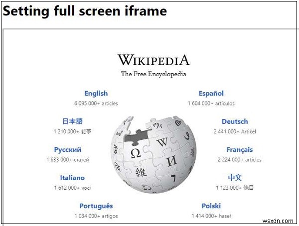 การตั้งค่า iframe แบบเต็มหน้าจอใน JavaScript? 