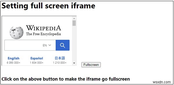 การตั้งค่า iframe แบบเต็มหน้าจอใน JavaScript? 