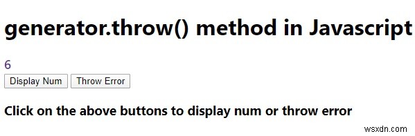 เครื่องกำเนิดไฟฟ้า.throw() วิธีการใน JavaScript 