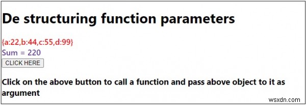 พารามิเตอร์การทำลายโครงสร้างและฟังก์ชันใน JavaScript 