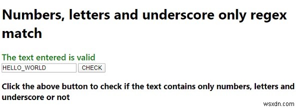 โปรแกรม JavaScript regex ให้แสดงชื่อเป็นตัวเลข ตัวอักษร และขีดล่างเท่านั้น 