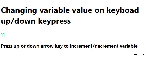 โปรแกรม JavaScript เพื่อรับตัวแปรนับขึ้น/ลงเมื่อกดแป้นพิมพ์ 
