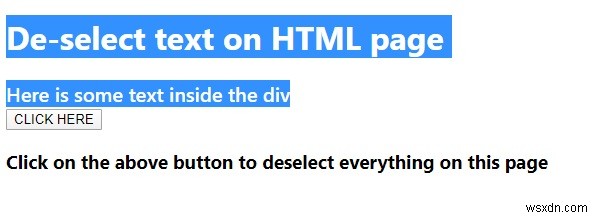 รหัส JavaScript เพื่อยกเลิกการเลือกข้อความในหน้า HTML 