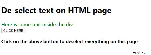 รหัส JavaScript เพื่อยกเลิกการเลือกข้อความในหน้า HTML 