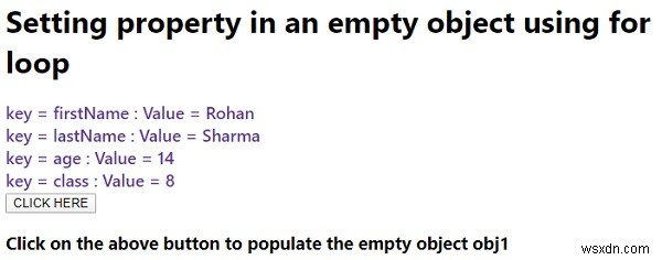 การตั้งค่าคุณสมบัติในวัตถุว่างโดยใช้ for วนซ้ำใน JavaScript 