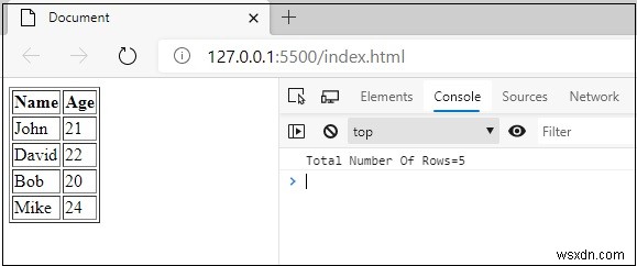 JavaScript รับจำนวนแถวของตาราง HTML หรือไม่ 