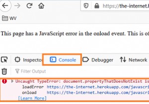 จับข้อผิดพลาด JavaScript ในซีลีเนียม 