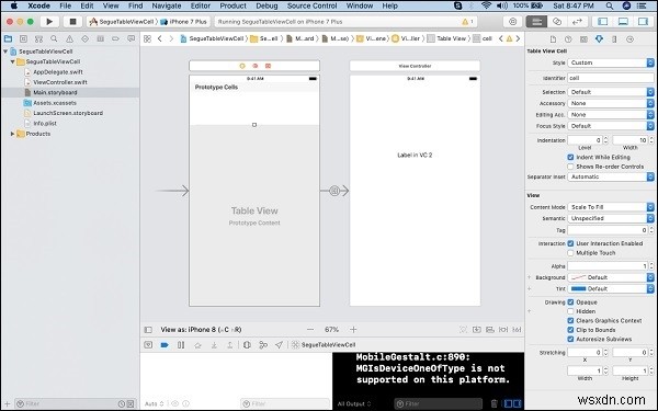 ผลัก segue จาก UITableViewCell ไปยัง ViewController ใน Swift 