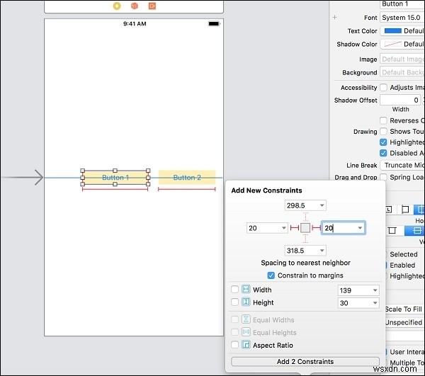 การจัดตำแหน่งสองปุ่มในแนวตั้งใน iOS 