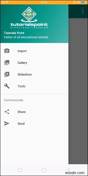 NavigationView ใน ActionBar ใน Android 