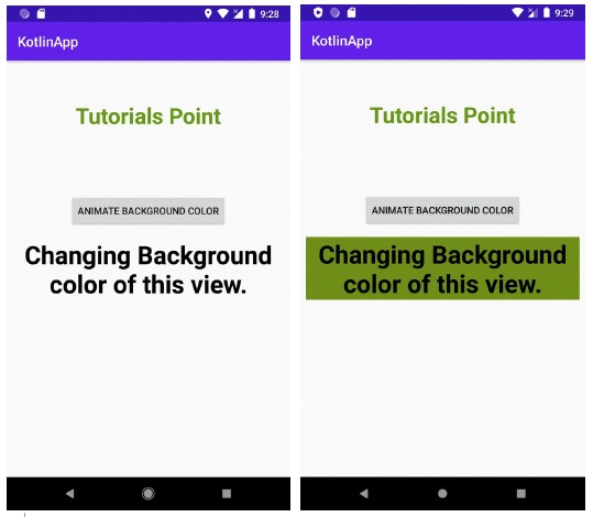 คุณทำให้การเปลี่ยนสีพื้นหลังของมุมมองบน Android เคลื่อนไหวโดยใช้ Kotlin ได้อย่างไร 