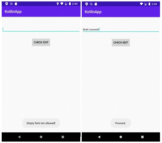 จะตรวจสอบว่า Android EditText ว่างเปล่าใน Kotlin ได้อย่างไร 