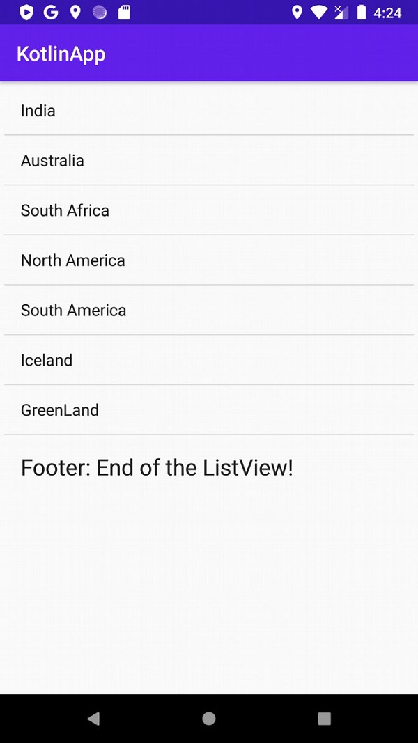 จะเพิ่มส่วนท้ายใน Android ListView โดยใช้ Kotlin ได้อย่างไร 