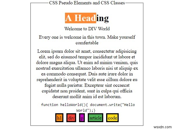 องค์ประกอบหลอกและคลาส CSS 