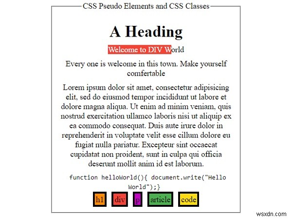 องค์ประกอบหลอกและคลาส CSS 