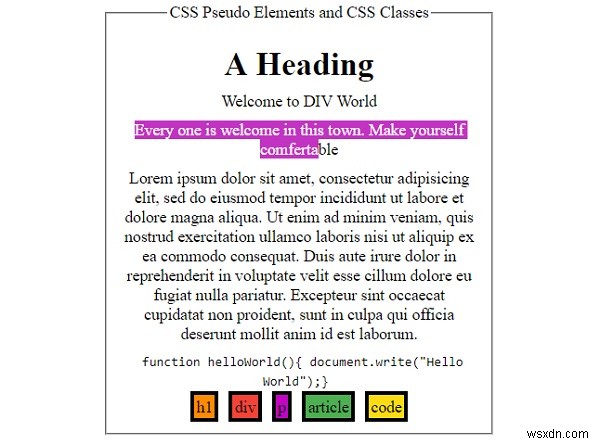 องค์ประกอบหลอกและคลาส CSS 