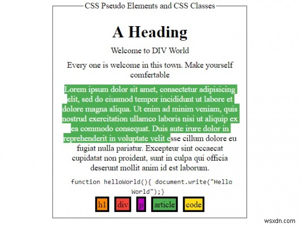 องค์ประกอบหลอกและคลาส CSS 