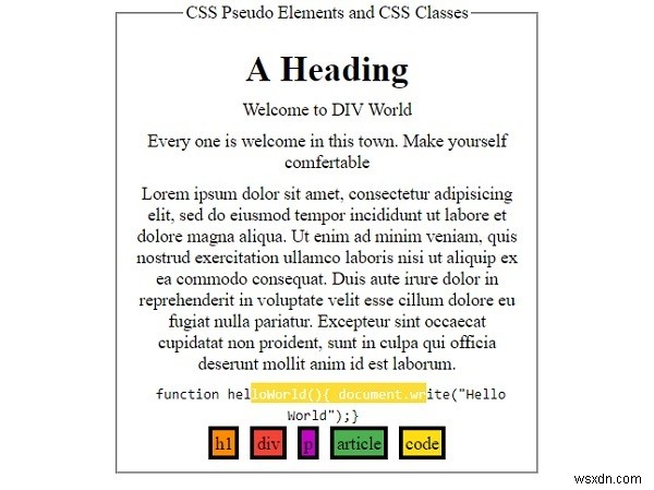 องค์ประกอบหลอกและคลาส CSS 