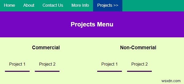 วิธีสร้างเมนู mega (เมนูแบบเลื่อนลงแบบเต็มความกว้างในแถบนำทาง) ด้วย HTML และ CSS 