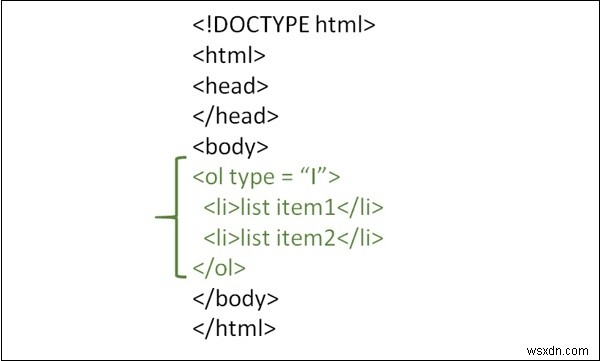 จะสร้างรายการที่เรียงลำดับด้วยรายการที่มีเลขโรมันตัวพิมพ์ใหญ่ใน HTML ได้อย่างไร? 