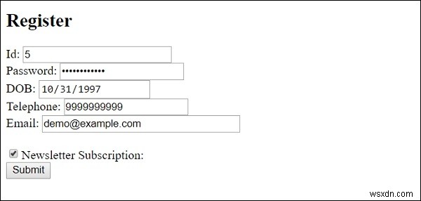 HTML  input  ตรวจสอบแอตทริบิวต์ 